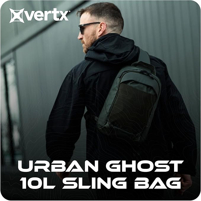 Vertx Urban Ghost Tactical Sling Bag (10L) – Durable Ripstop CCW Carry Pack with Rapid Access Tab Lockable Zippers Rudder Green - One Size