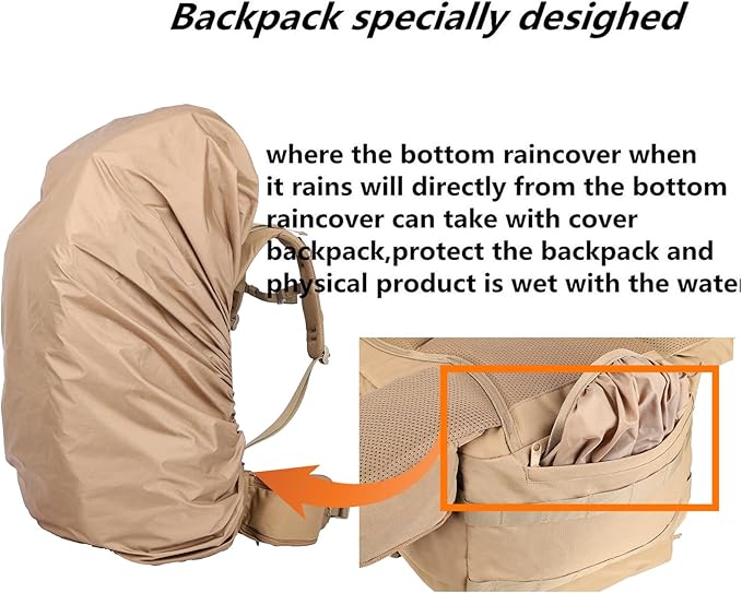 Zsearaymy 75L Hiking MOLLE Backpack with Internal Frame &amp Rain Cover for Tactical Camping Backpacking Survival Travel (TAN)