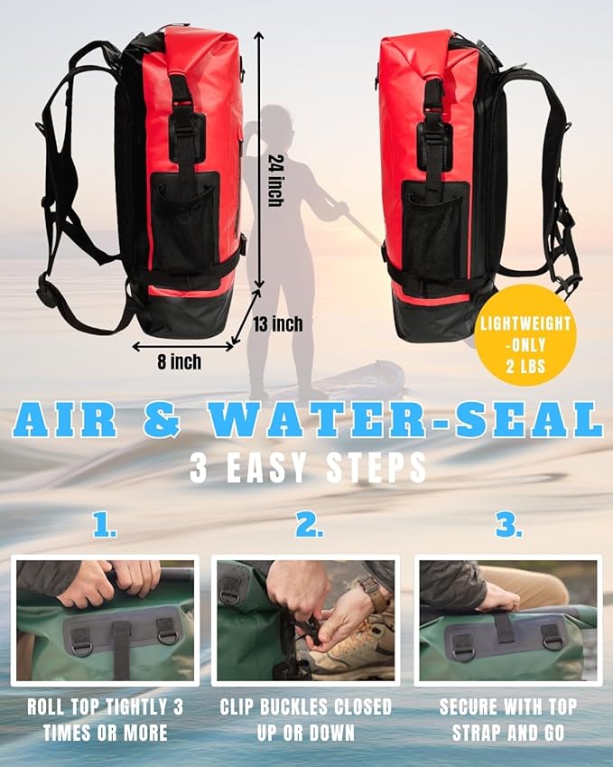 TACTIKO 30L Heavy-Duty 100% Waterproof Backpack Roll Top Dry Bags for Kayaking Hiking Camping Survival