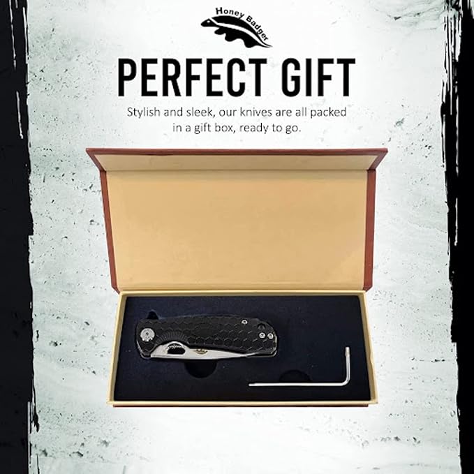 Honey Badger Large Pocket Knife EDC Drop Point Folding Utility Knife 3.6 Steel Blade Reversible Pocket Clip - (3.8oz) Drop Point Limited Edition D2 HB1286