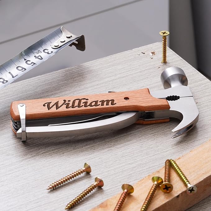 Custom Pocket Knife for Men Personalized Gift for Men Custom Engraved Multitool Multiple Tools for Wooden Handle Cool Birthday Christmas Fathers Day Gift for Dad Husband Grandpa