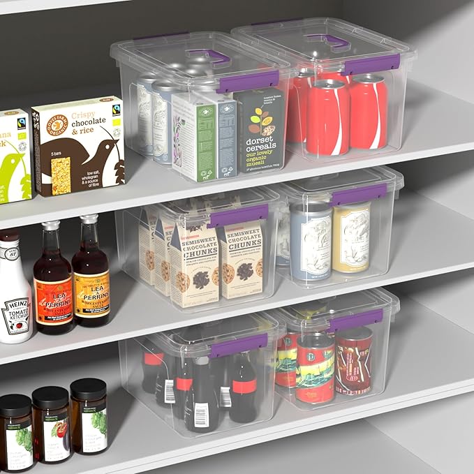 Sandmovie 6 Quart Clear Latching Box with Lid and Handles Clear Plastic Storage Tote 6 Packs