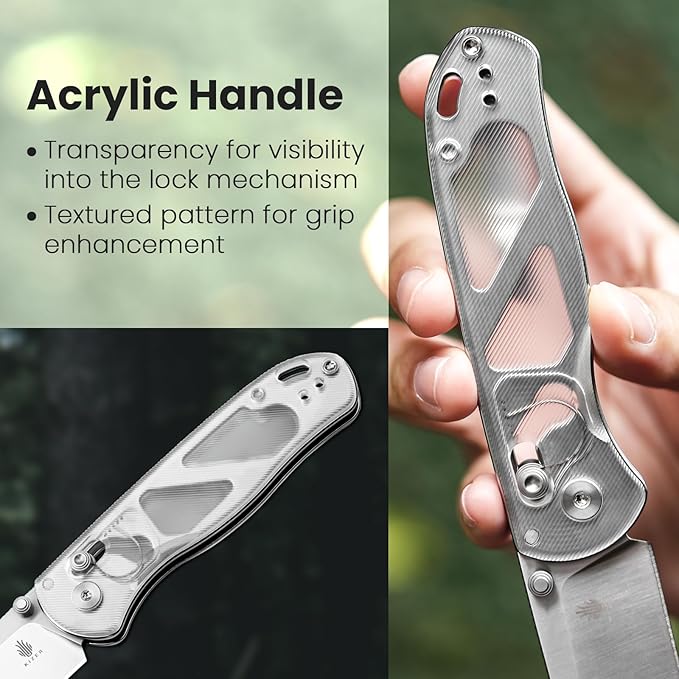 Kizer Drop Bear EDC Pocket Knife 2.98” Nitro-V Steel Blade Acrylic Handle Folding Knife with Thumb Stud Opener Clutch Lock Knife for Men Women Gift V3619A1