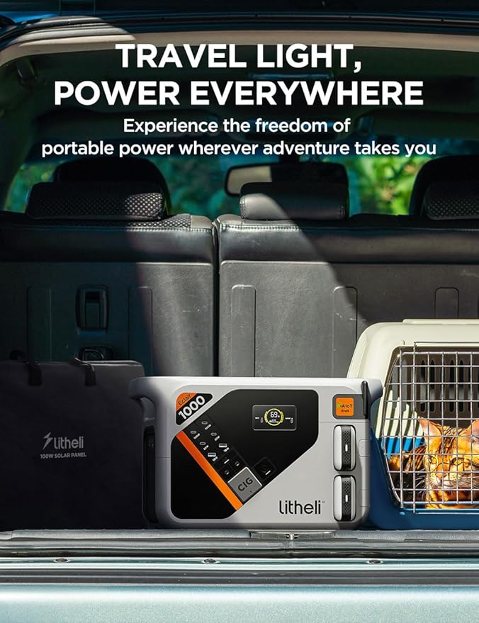 Litheli Portable Power Station Eclair 1000 1800W Solar Generator 1069Wh Outdoor Generator 1H Fast Charging LiFePO4 Power Station for Outdoor Camping Emergency and RVs(Solar Panels Optional).