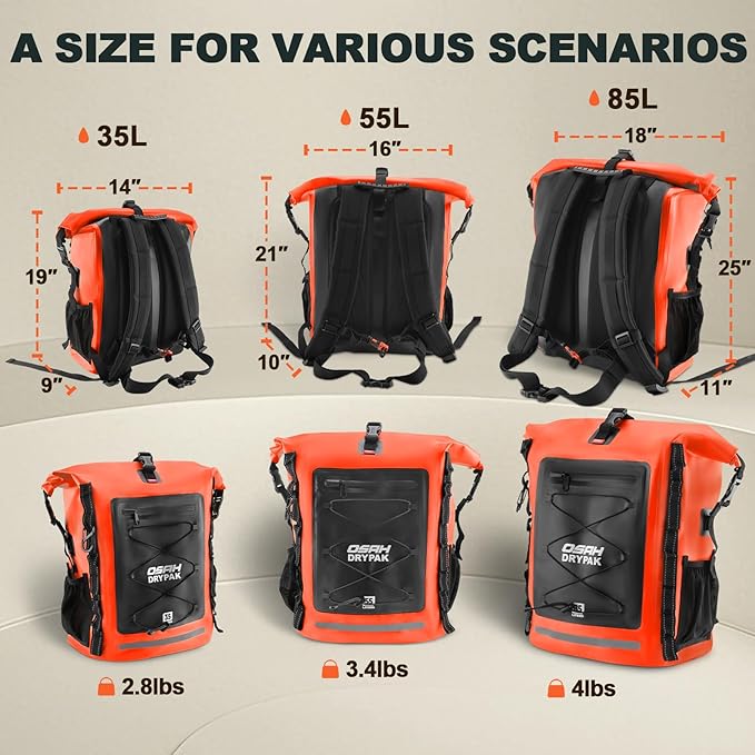 Waterproof Backpack Dry Bag 35L/55L/85L – Heavy Duty Roll-Top Hiking Backpack Sack Keeps Gear Dry for Travel Kayaking Boating Camping Rafting and Fishing