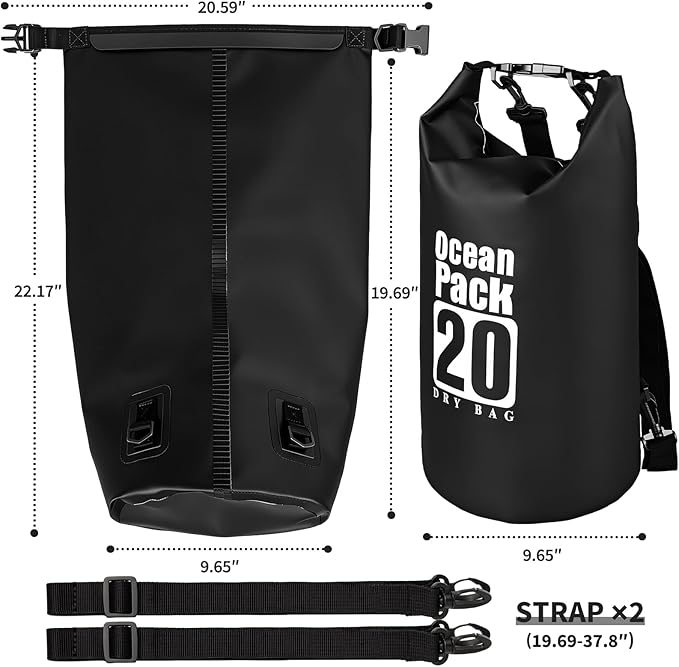 Waterproof Backpack 20L Roll Top Closure Dry Bag Water Proof Black Lightweight Floating Dry Bag for Kayaking Boating Hunting Durable Hiking Backpack with IPX8 Waterproof Phone Pouch-Black 7