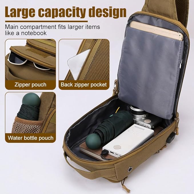 MiOYOOW Tactical Sling Bag Portable Molle Chest Pack Outdoor Large Capacity Sling Backpack with 3 Carrying Methods for Outdoor Sports Travel Climbing