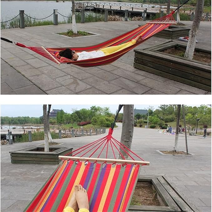 Portable Hammock Portable Outdoor Canvas Camping Hammock Bend Wood Stick Steady Hamak Garden Swing Hanging Chair for Backpacking Beach (Color : B)