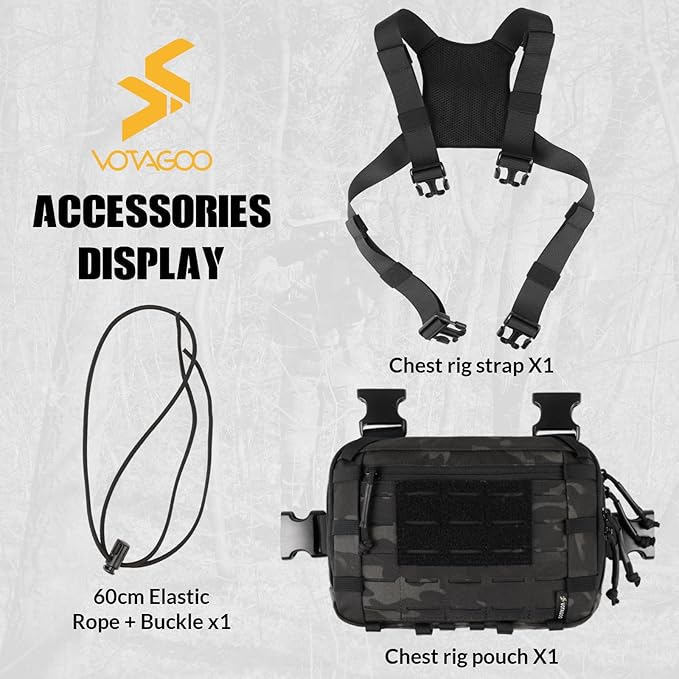 Tactical Chest Pack EDC Chest Bag 2L Utility Molle Chest Rig Pouch with CCW Compartment Adjustable Strap Outdoor