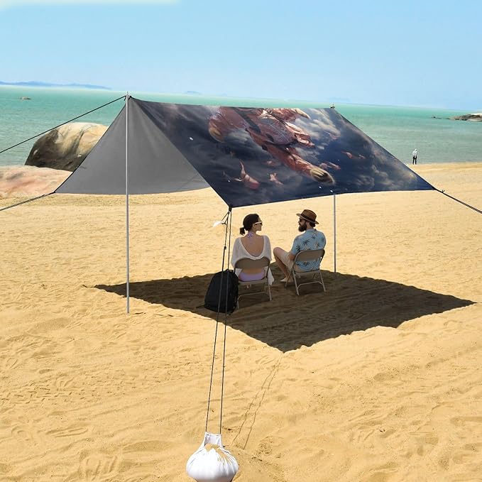 ALAZA Cat Astronaut Funny Beach Tent Sun Shelter UPF50+ Protection Beach Shade Canopy w/ 4 Sandbags for Outdoor Camping Fishing Backyard Fun Picnic 10x9 ft