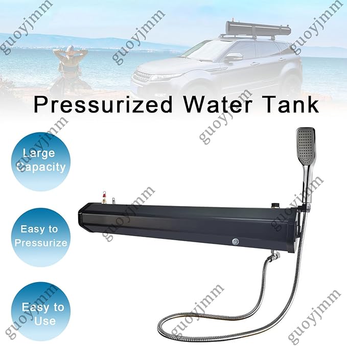 Portable Camping Solar Shower 18L/30L Pressurized Roof Rack Water Tank with Shower &amp Hose for Hiking Car wash Pet Cleaning Beach Vacations 30L