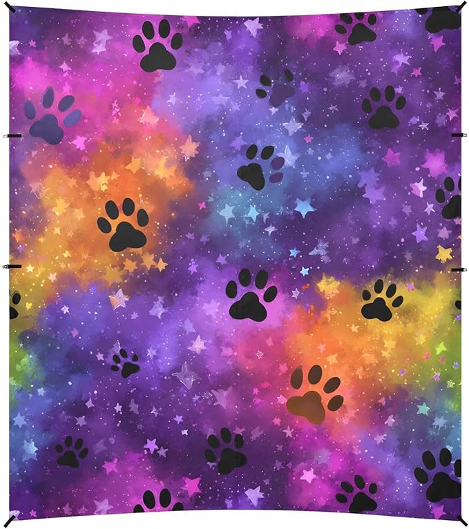 ALAZA Black Paw Prints Colorful Beach Tent Sun Shelter UPF50+ Protection Beach Shade Canopy w/ 4 Sandbags for Outdoor Camping Fishing Backyard Fun Picnic 10x9 ft