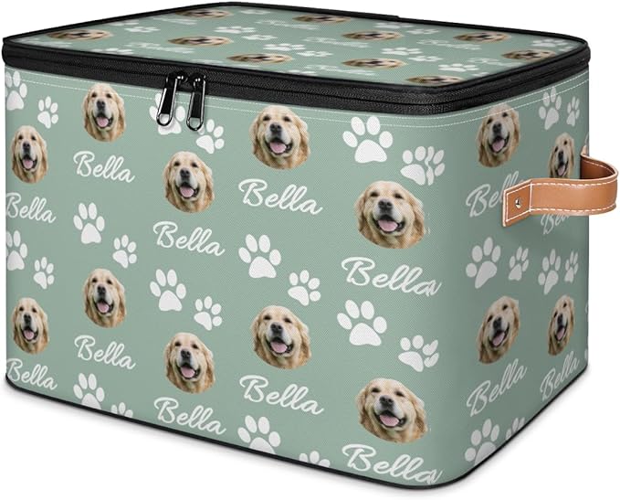 Custom Storage Bins with Zipper Lid Personalized Dog Print Fabric Lidded Storage Baskets Boxes Foldable Cubes Clothes Organizer Container