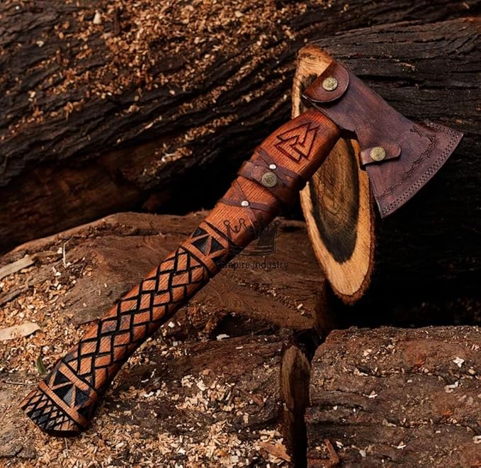 Handmade High Carbon Steel Ragnar Viking Valhalla Axe with Sheath - Viking Hatchet - Hunting Axe - Rose Wood Handle by Empire Industry