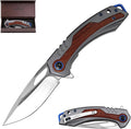 Artistic Valentine‘s Gift Colorful Wood Handle Folding Knife 3.3” Satin D2 Blade Silver Aluminum Flipper Ergonomic Gift Case