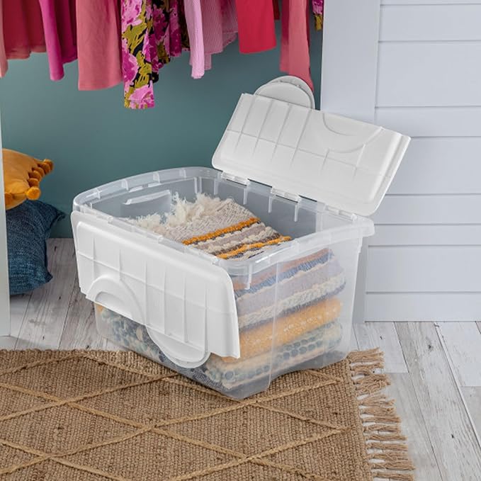 Sterilite 6-Pack Stackable Storage Bin with Lid Clear Plastic Design 48 Quart
