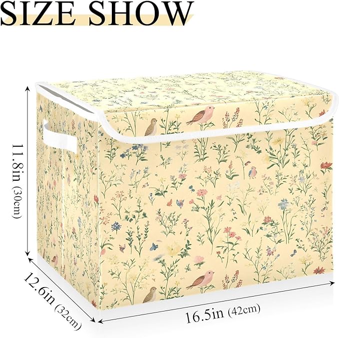 Retro Flower Cluster Fabric Storage Bins with Lids and HandleFoldable Storage Bins with LidsCloset Organizers for Clothes Storage Room Organization Office Storage Chest Organizer