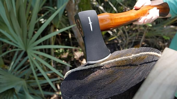 CAMILLUS 16 Durable Carbon Steel Head Compact Portable Multi-Purpose Outdoor Hunting Hiking Camping Survival Hatchet with American Hickory Handle &amp Leather Sheath