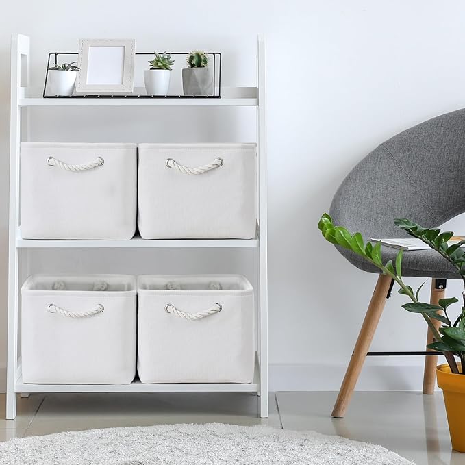 TheWarmHome Storage Basket for Shelves - 15.8x11.8x11.8 inch 3 Pack Fabric Storage Cubes Collapsible Storage Bin for Organizing Organizer Closet Book Gift Dog(White)