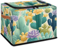 Cactus Storage Bins with Lids Flower Collapsible Cube Storage Basket with Leather Handle Foldable Storage Box with Lids for Organizing Home Closet