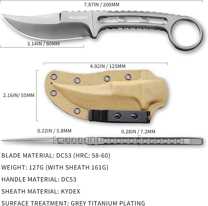EDC Fixed Blade Knife with Sheath Camping Knife Fixed Blade 3.14 Outdoor Survival Blade Full Tang Hunting Knives for Men Women IB-05