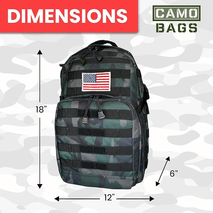 Camo Tactical Daypack Backpack - 1000D Polyester Tactical Backpack with Multi Compartments Air-Mesh Padded Back Side Compression &amp Adjustable Shoulder Straps - Travel Backpack Use for Outdoor &a