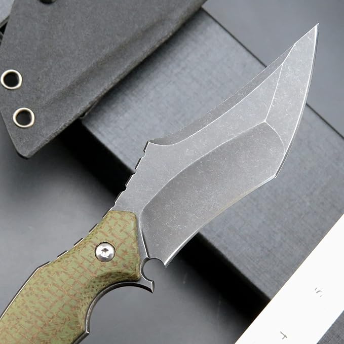 C1117 Fixed Blade KnifeD2 Steel Blade +Micarta Handle Outdoor EDC Survival Claw Knife with Kydex Sheaths(Green) …