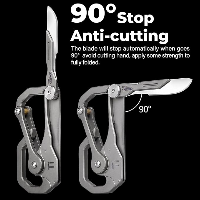 KeyUnity KU00 Titanium Quickdraw Carabiner with Folding Knife B Shaped EDC Multifunctional Keychain with 2 Inch Ruler Palm Sized Lightweight Stainless Body Perfect for Home/Office/Camping