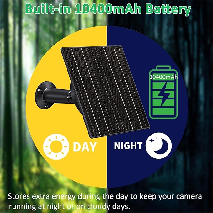 FUTUREZEN Solar Panel for Trail Camera 10W Solar Battery Charger with 10400mAh Battery 5V/12V Adjustable Output USB-C &amp DC Plugs IP66 Waterproof 360° Adjustable Mount 9.8ft Cable
