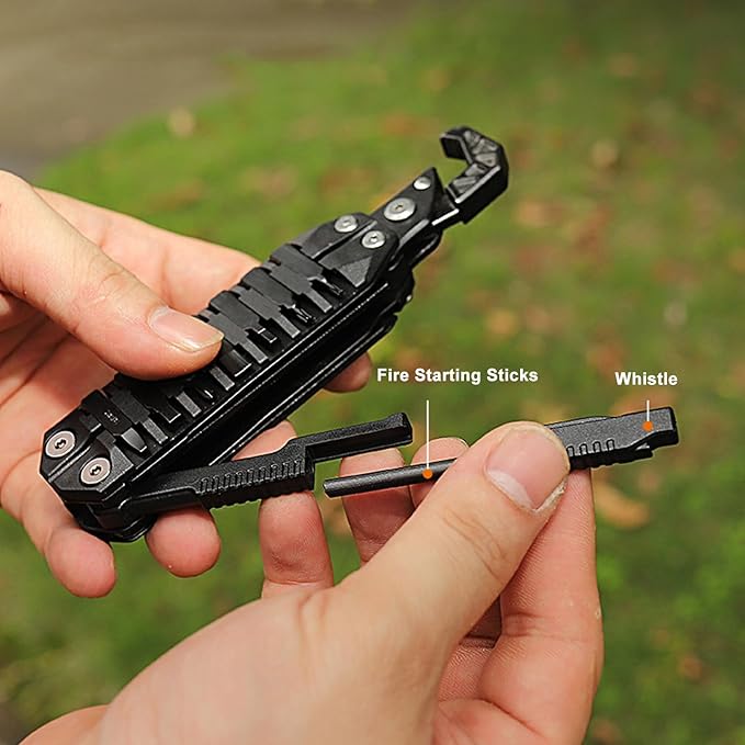 Caressolove Multitool Wrench 16-in-1 420 Steel Multi Tool Folding Knife with Nylon Sheath Fire Starting Sticks Screwdriver Combination Tools Perfect Multi-Tool for Survival Camping and Hiking