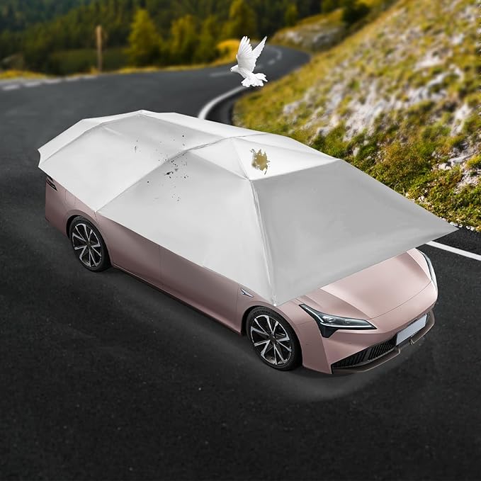 Semi-Automatic Car Tent 13.78x7.2ft Portable Car Sun Shelter with Hydraulic System for Sedan Foldable Car Awning with Carrying Bag for Vehicles Roof Protection (Silver Gray 4.2m)