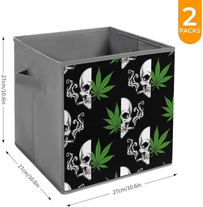 Foldable Storage Bins with Handles Skull Smoking Sturdy Collapsible Cube Box for Organizing Blankets Towels Toys Ideal for Home &amp Closet Use