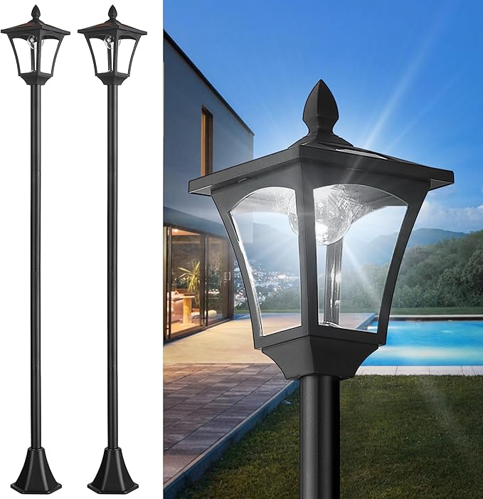 70 Outdoor Solar Post Light LED Solar Lamp Post Outdoor Waterproof IP65 Solar Pole Light for Garden Lawn Pathway Driveway White Light