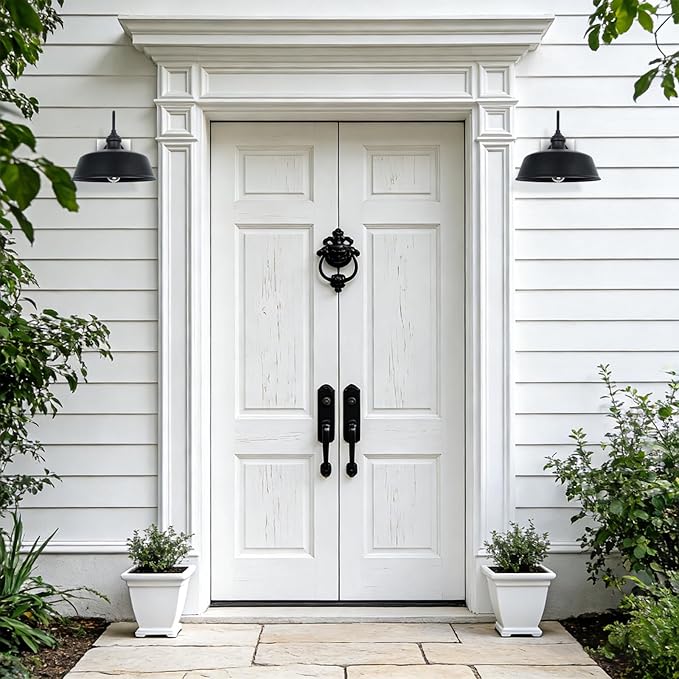 14 Dome Outdoor Barn Light Large Farmhouse Style Gooseneck Exterior Light Fixture Outdoor Wall Sconce Lighting with Wall Mount Rustic Black Porch Lights for Outside Garage Entryway