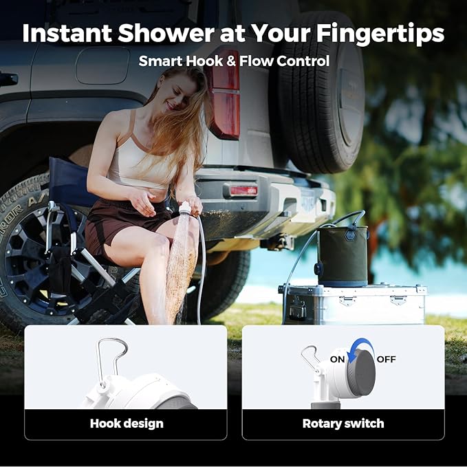 FLEXTAILGEAR Tiny Shower Portable Shower for Camping Rechargeable Camping Outdoor Shower Portable Shower Pump for Hiking Waterproof Outdoor Camp Pump Car wash Pet Cleaning Beach Vacations