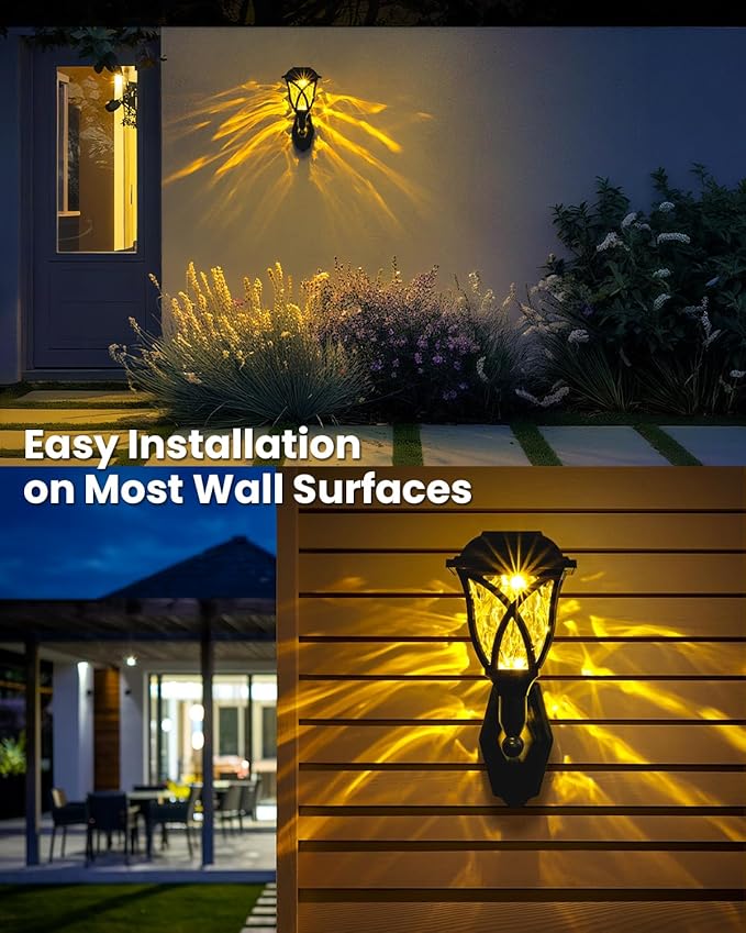 TISEJOY Solar Wall Lights Outdoor Waterproof Warm White Solar Powered Decorative Lights with Auto On/Off for Garden Fence Patio House Backyard Decor (4 Pack)