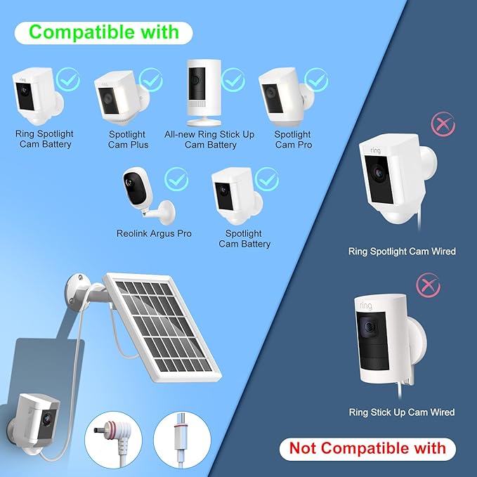 Solar Panel Charger for Ring CameraSpotlight Cam Plus/Pro and Stick Up Cam Battery 6V 3W 13.1Ft Fast Charging Cable