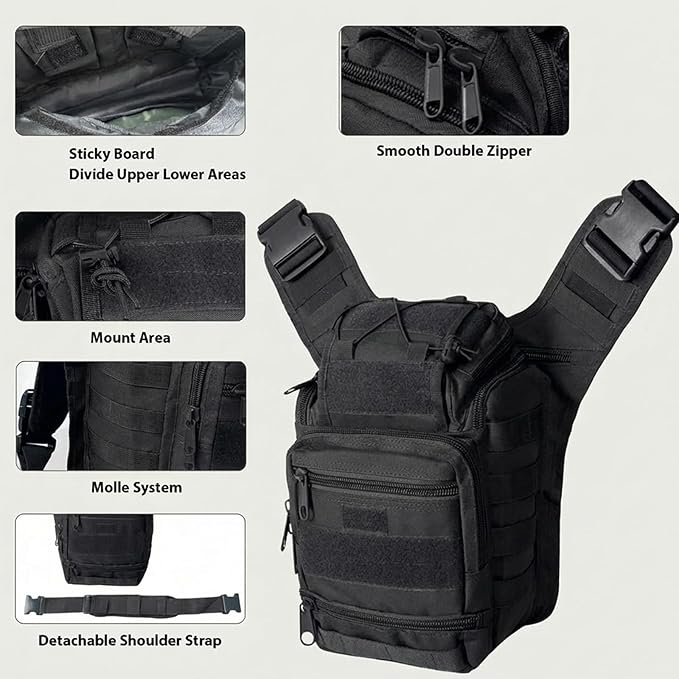 Tactical Backpack for MenMilitary Sport Bag Pack Sling Shoulder Backpack Tactical Crossbody Bag EDC Molle Assault Range Bag Chest Pack for Hiking Camping Outdoor - Black