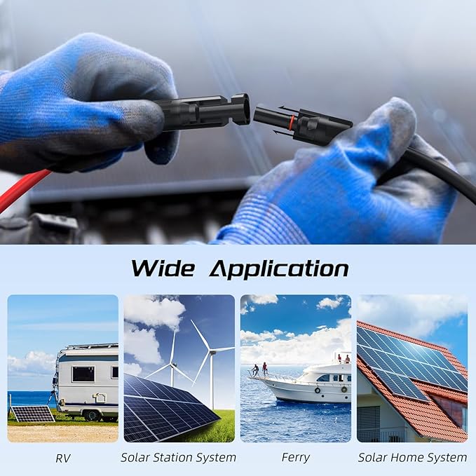 30FT 10AWG Solar Panel Extension Cable Bateria Power 6mm² Solar Extension Cable Wire with Female &amp Male Waterproof Connectors for RV Photovoltaic Systems