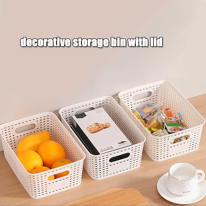 LASIEYO 6 Pack Bamboo Lid Storage Bins - Decorative Organizer Baskets for Pantry