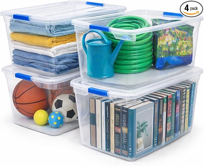 EconoHome Clear Storage Box - 95 Qt/24 Gallon Clear Plastic Storage Bins with Lids 4 Pack - Lidded Stackable Organizer Bins for Organization - Heavy-Duty Tote for Organizing at Home Office or Garage
