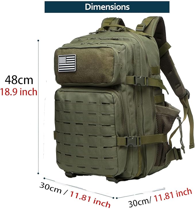 50L Tactical Military Backpack Waterproof Sturdy Bag for Hiking Camping Fishing Gym Backpack with Bottle Holder (Green)