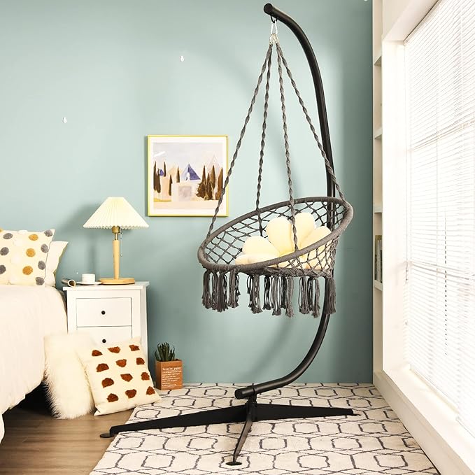 Giantex Hammock Chair Stand Only Heavy Duty Steel C-Stand for Hanging Chair 360° Rotation Egg Chair Stand W/Carabiner 2 Diameter Steel Pipe 81.5 H Stand for Swing Chair Outdoor Indoor