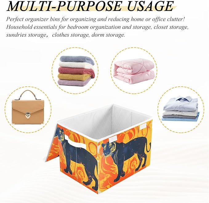 Concept Animal Storage Cube Bins Basket with Lid Collapsible Flip-top Fabric with Handle for Home Bedroom Closet Office 16.5×12.6×11.8 in
