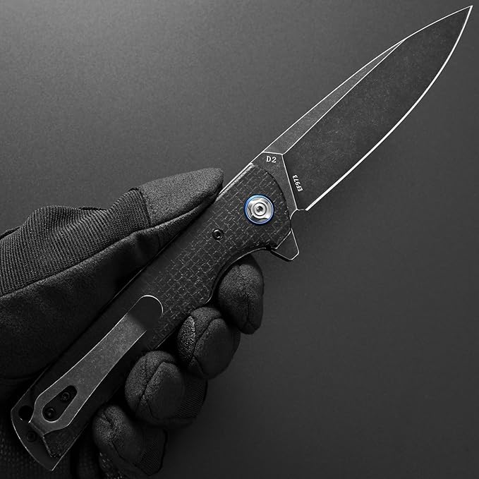 Eafengrow EF973 Folding Knife D2 Steel Blade Micarta Handle Scale Pocket Knife Folder for Working Camping Hiking EDC Tool Knife(black)