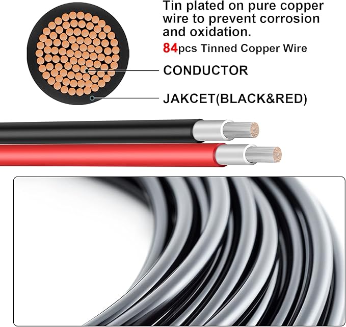 20FT 8AWG Solar Panel Extension Cable with Female &amp Male Connectors Solar Extension Cable for Solar Panels Charge Controllers and Solar Generators (20FT)