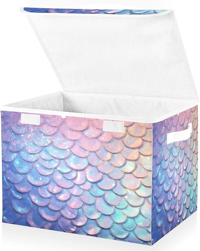 Fish Scale Gradient Glitter Decoration Sequins Peach Purple Blue Cyan Yellow Storage Bins with Lid Stackable Book