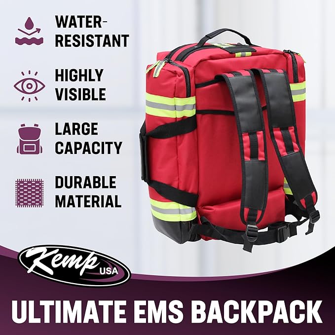 Kemp USA Ultimate EMS Backpack EMT Emergency Medical Bag with Oxygen Cylinder Strap Heavy Duty Multi Pocket Search and Rescue Medic Pack Professional 8 Lbs Field Ready Design