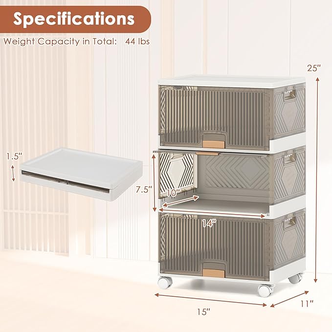 Giantex 4 Tier Stackable Storage Bins with Lids 18 GalFoldable Shoe Storage Box with Detachable Wheels &amp Flip-Up Doors Collapsible Closet Organizers and Storage Bins