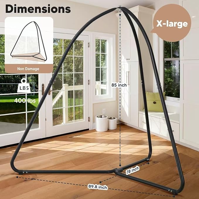 SUNCREAT Tripod Hanging Chair Stand – 400lbs Capacity Heavy Duty Steel Rust Resistant Stable Hammock Frame for Air Porch Indoor/Outdoor Use – Swing Not Included Black